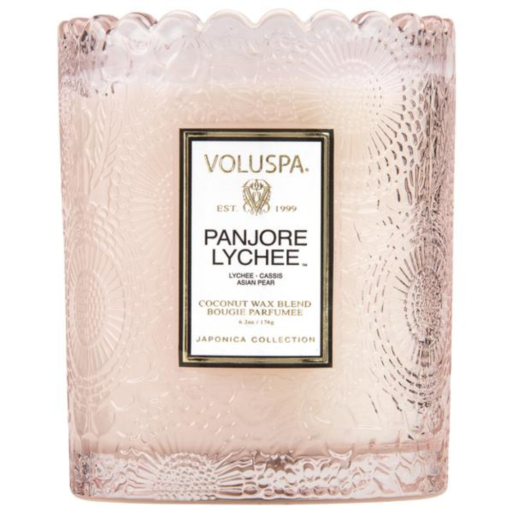 Voluspa Panjoree Lyche Tinted Scalloped Edge Glass Candle | Candle | Home Candle | Linen Candle Voluspa Panjoree Lyche Tinted Scalloped Edge Glass Candle | Candle | Home Candle | Linen Candle