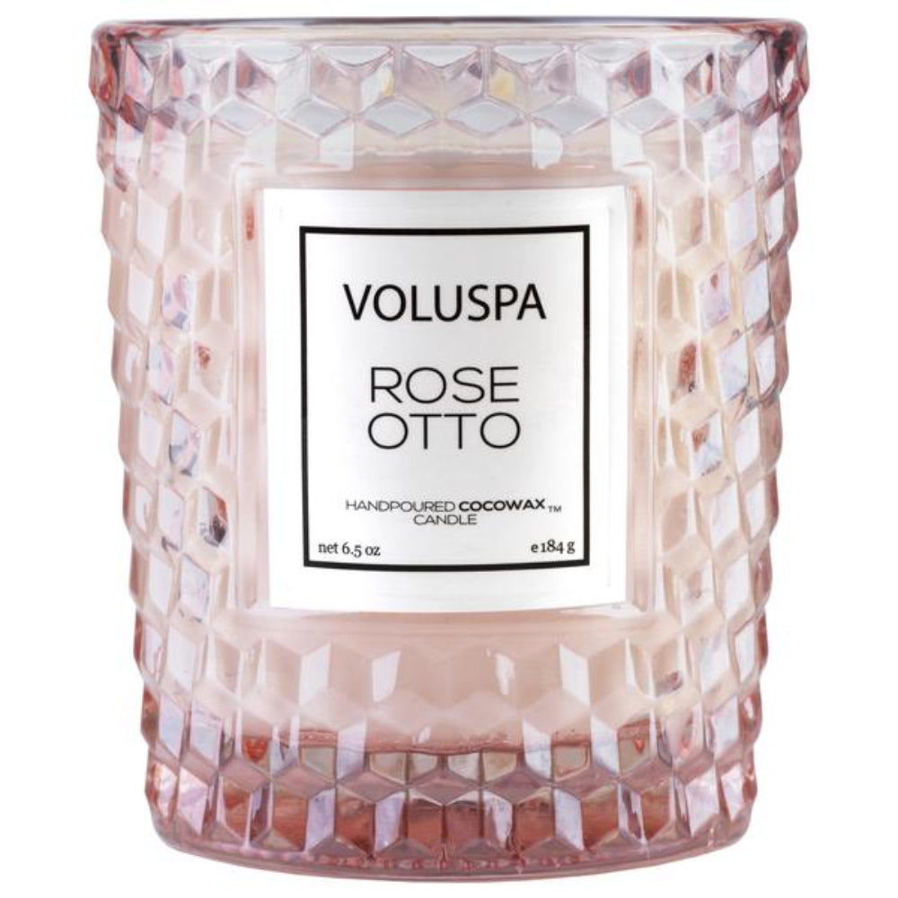 Voluspa Rose Otto Classic - In Textured Glass Candle | Candle | Home Candle | Linen Candle Voluspa Rose Otto Classic - In Textured Glass Candle | Candle | Home Candle | Linen Candle