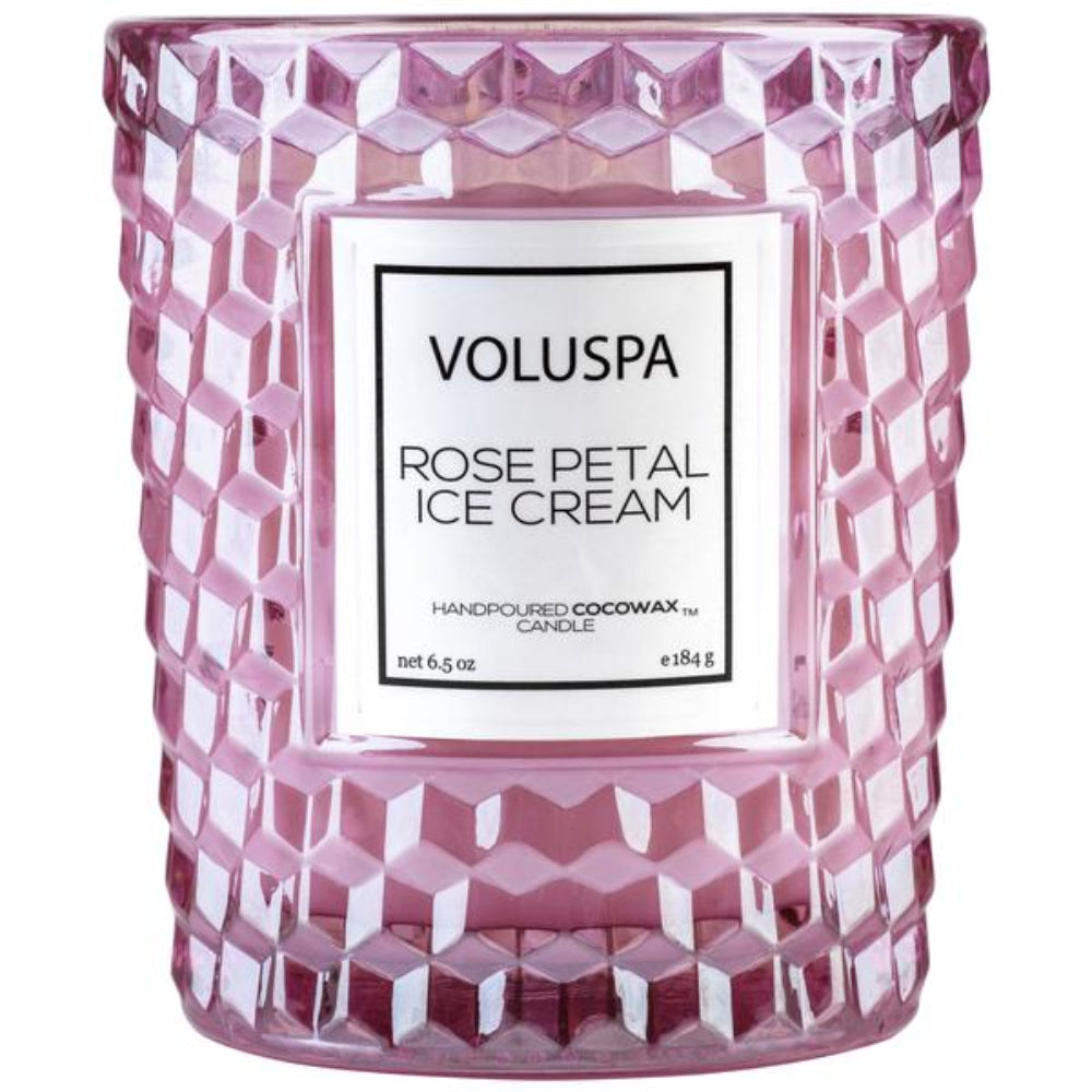 Voluspa Rose Petal Ice Cream Classic Textured Glass Candle | Candle | Home Candle | Linen Candle Voluspa Rose Petal Ice Cream Classic Textured Glass Candle | Candle | Home Candle | Linen Candle