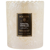 Voluspa Santal Vanille Boxed Scalloped Edge Embossed Glass Candle