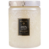 Voluspa Santal Vanille Large Embossed Glass Candle W/ Lid