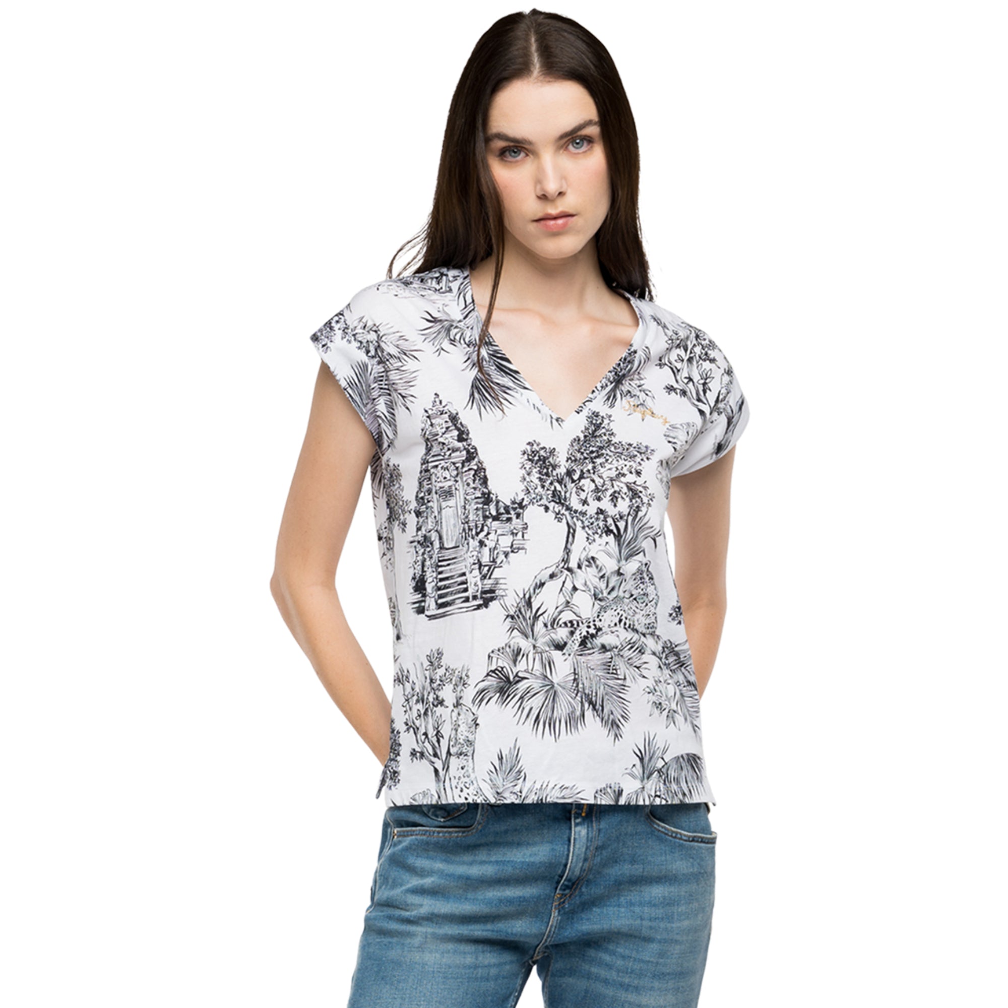 Replay Thai Print White Jersey T-Shirt