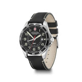Victorinox Fieldforce Gmt 42 Black Dial Black Leather Strap Men's Watch
