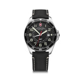 Victorinox Fieldforce Gmt 42 Black Dial Black Leather Strap Men's Watch