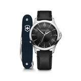 Victorinox Alliance 40 Black Dial Black Leather Strap Men's Watch With Swiss Army Knife Set