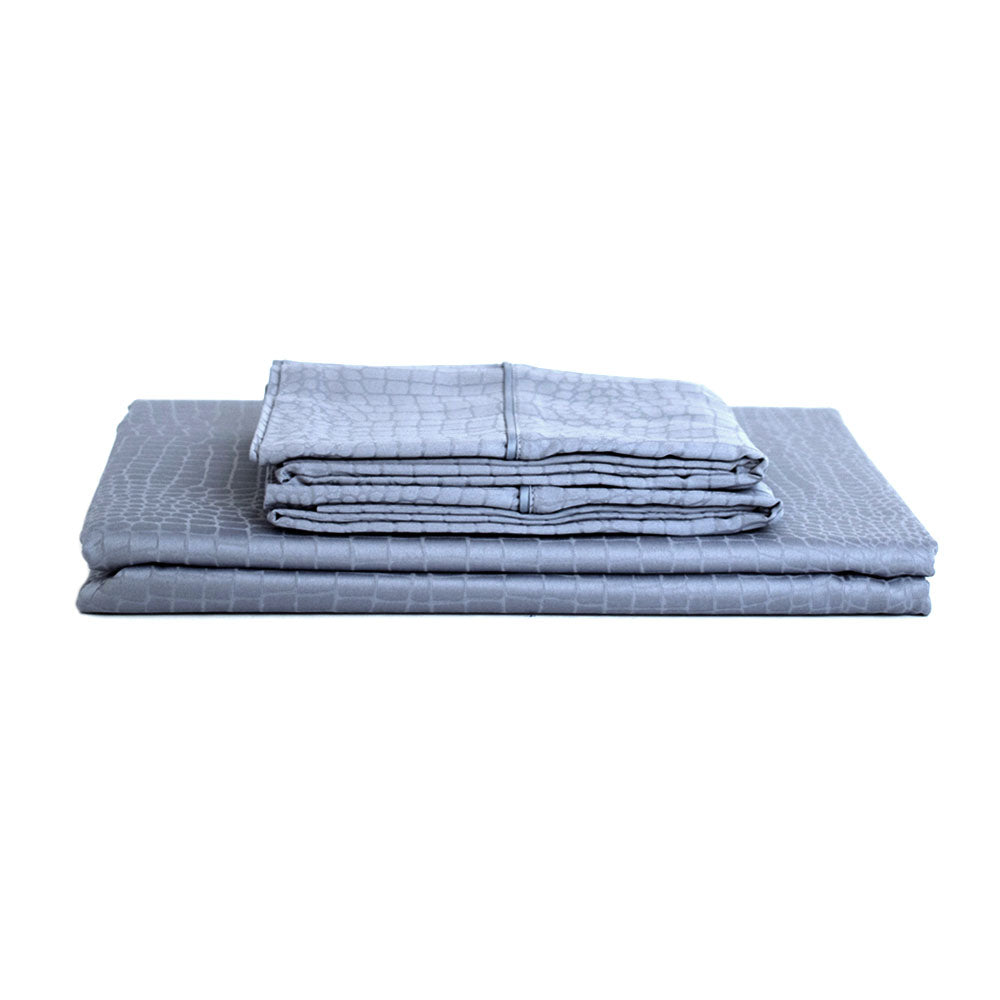 Valeron Crocodile Plain Sheet Set Blue Double | Beddings Valeron Crocodile Plain Sheet Set Blue Double | Beddings