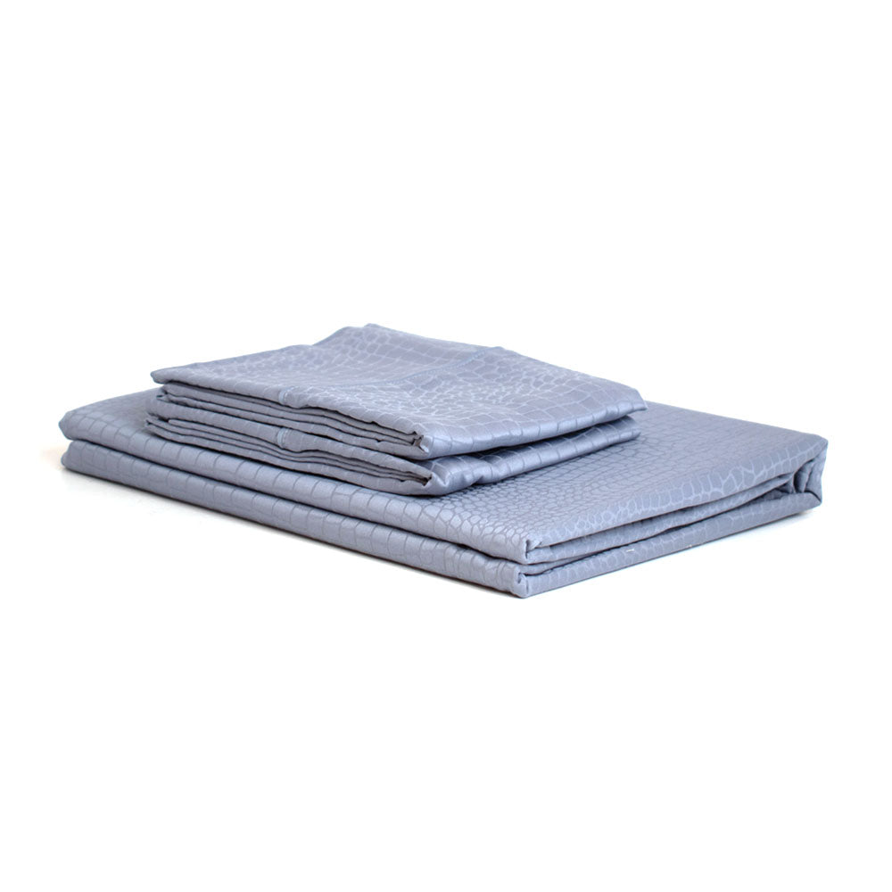 Valeron Crocodile Plain Sheet Set Blue Double | Beddings Valeron Crocodile Plain Sheet Set Blue Double | Beddings
