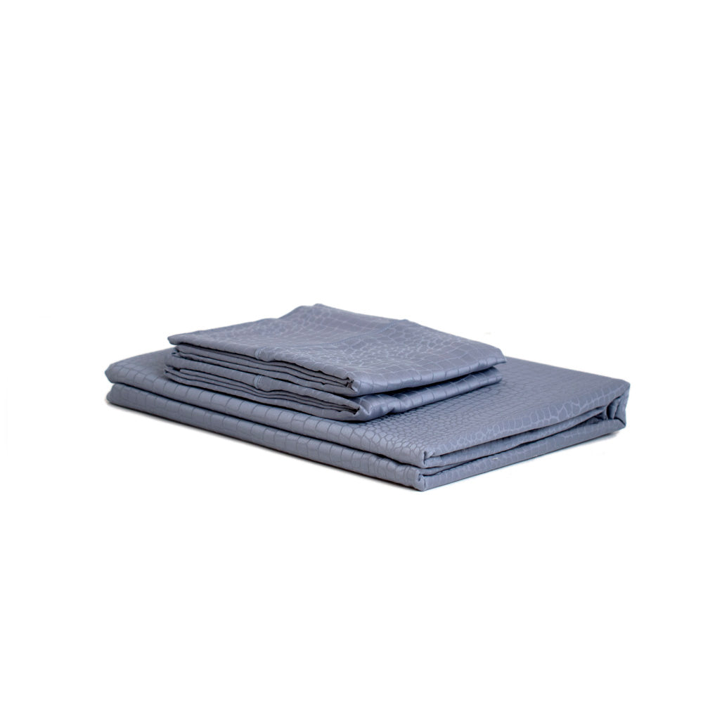 Valeron Crocodile Plain Sheet Set Blue Double | Beddings Valeron Crocodile Plain Sheet Set Blue Double | Beddings