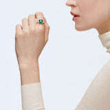 Swarovski Attract Trilogy cocktail ring Square cut crystal, Green, Rhodium plated
