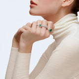 Swarovski Attract Trilogy cocktail ring Square cut crystal, Green, Rhodium plated