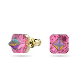 Swarovski Chroma Stud Earrings Pyramid cut crystals Pink Gold-tone plated