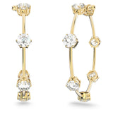 Swarovski Constella hoop earrings White, Shiny gold-tone plated