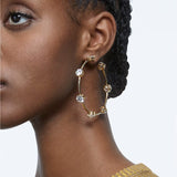 Swarovski Constella hoop earrings White, Shiny gold-tone plated