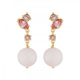 Les Nereides Dangling Stud Earrings With Quartz Pearl And Pink Rhinestone