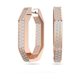 Swarovski Dextera Hoop Earrings Octagon Pave Medium White Rose Gold-tone plated