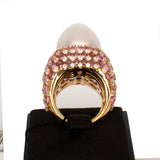 Digo Ring 18 Carat Pink Gold Brilliant Cut Diamonds, Pearls & Sapphires Size 7