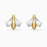 Swarovski,Eternal Flower Bee Pierced Earrings, White, Gold-Tone,One Size