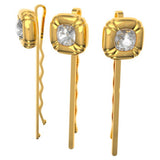 Swarovski Hair pin Set (3), Cushion cut crystals, Yellow, Gold-tone plated