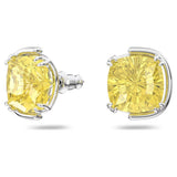 Swarovski Harmonia Stud Earrings Cushion cut, Yellow, Rhodium plated