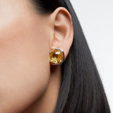 Swarovski Harmonia Stud Earrings Cushion cut, Yellow, Rhodium plated