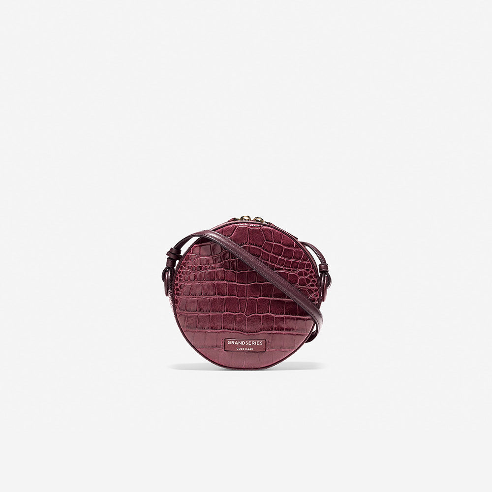 Cole Haan Grand Ambition Circle Crossbody Winetasting Burgundy Embossed Croc One Size