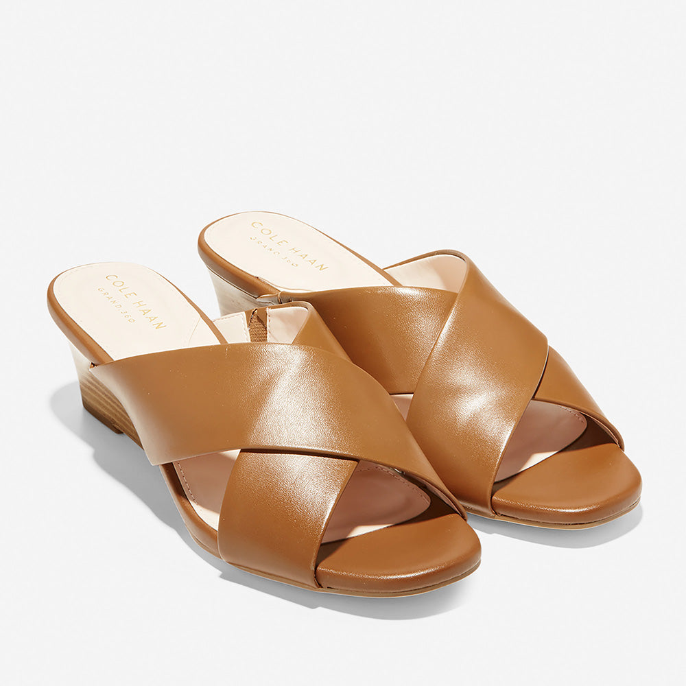 Cole Haan Adley Grand Wedge Sandal (50mm) British Tan Leather/Natural Stack