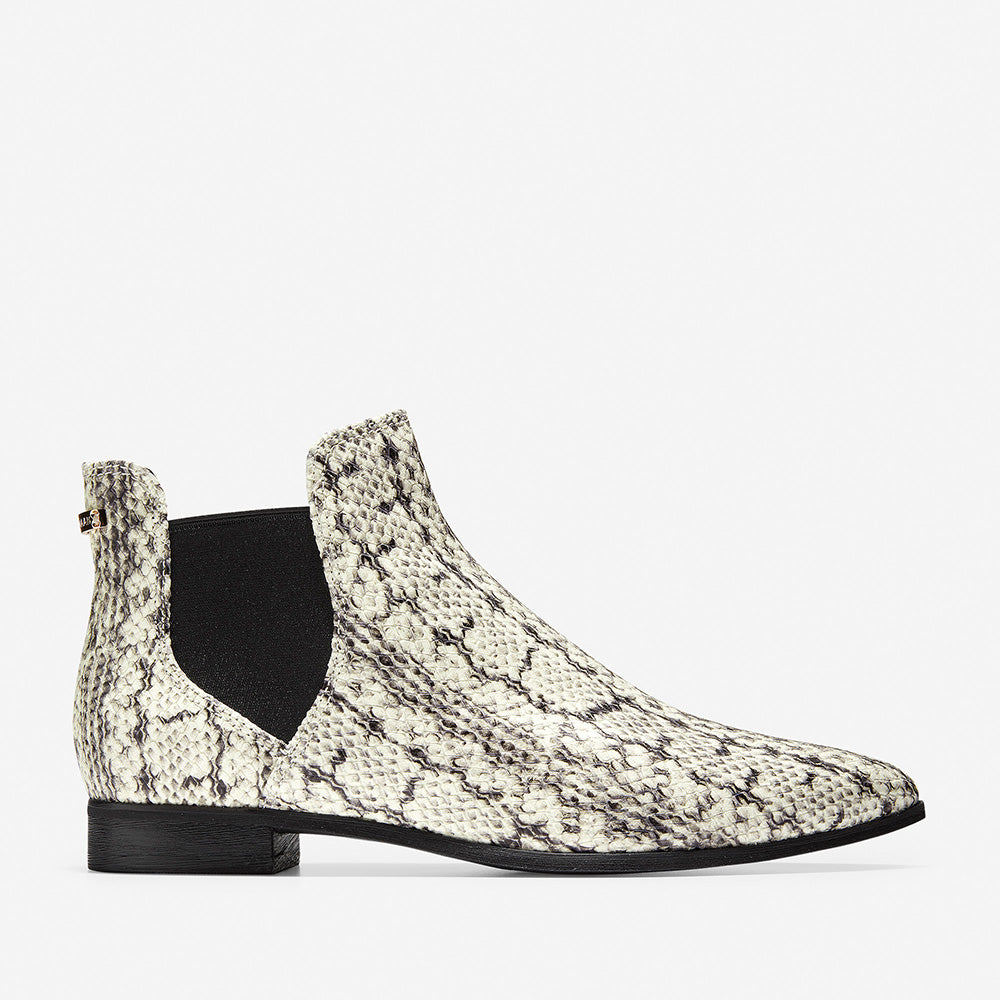 Cole Haan Harlyn Bootie Natural Python Print Leather/Black Wool Gore/Black Semi Shine Stack
