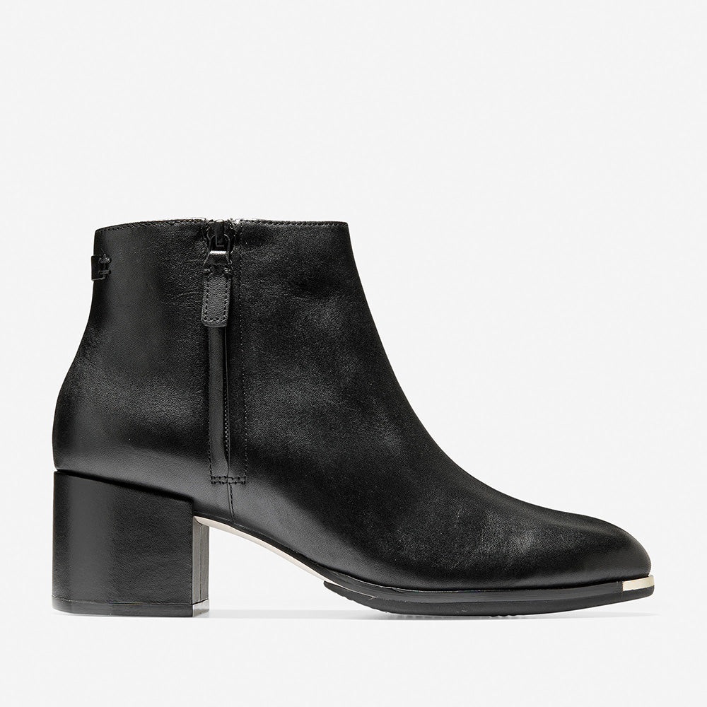 Cole Haan Grand Ambition Bootie (55mm) Black Leather / Edge Brushed Gold