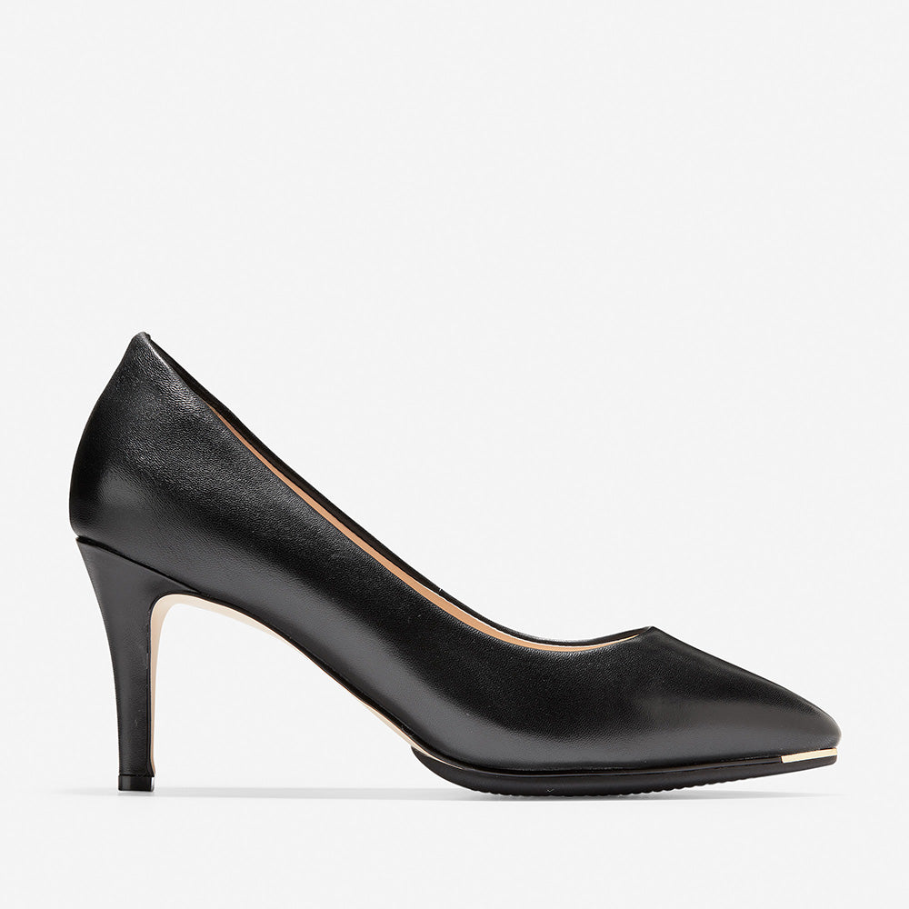 Cole Haan Grand Ambition Pump (75mm) Black Leather Sole Edge Brushed Gold