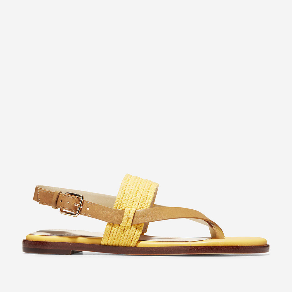 Cole Haan Anica Thong Sandal Bright Yellow Straw/Pecan Leather/Bright Yellow Size 6.5