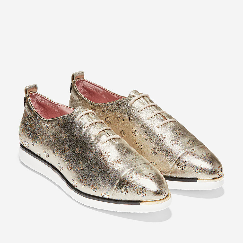 Cole Haan Grand Ambition Lace Up Soft Gold Metallic Hearts/Optic White