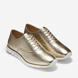 Cole Haan ZERØGRAND Wing Oxford Closed Hole Soft Gold Metallic Leather/Optic White
