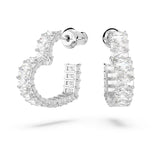 "Swarovski Matrix hoop earrings Heart, Small, White, Rhodium plated"
