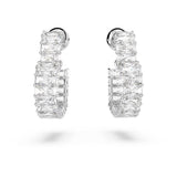 "Swarovski Matrix hoop earrings Heart, Small, White, Rhodium plated"
