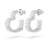 "Swarovski Matrix hoop earrings Heart, Small, White, Rhodium plated"