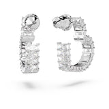 "Swarovski Matrix hoop earrings Heart, Small, White, Rhodium plated"