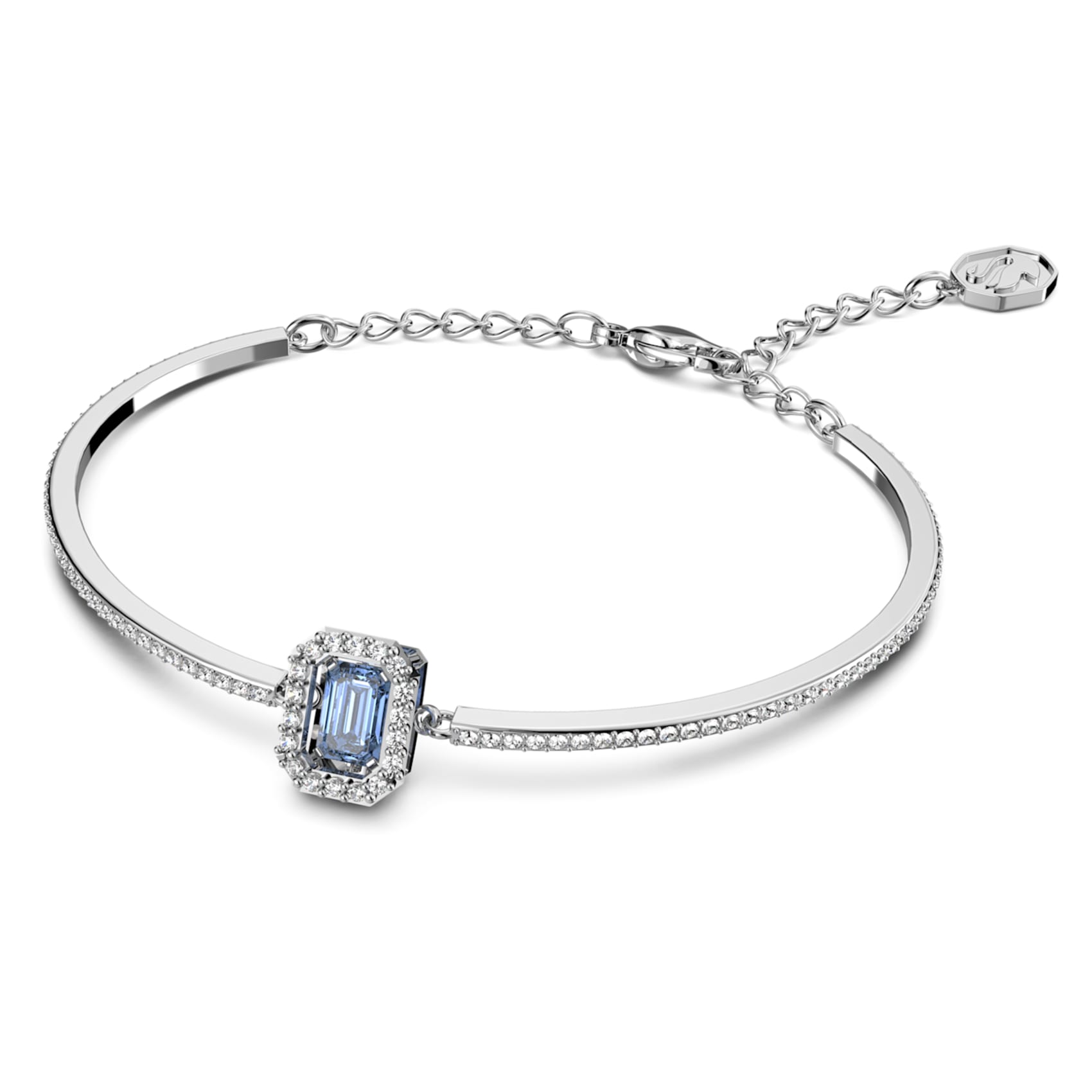 Swarovski Millenia bangle Octagon cut Swarovski Zirconia, Blue, Rhodium plated