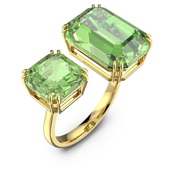 Swarovski Millenia Cocktail Ring Octagon cut crystals Green Gold