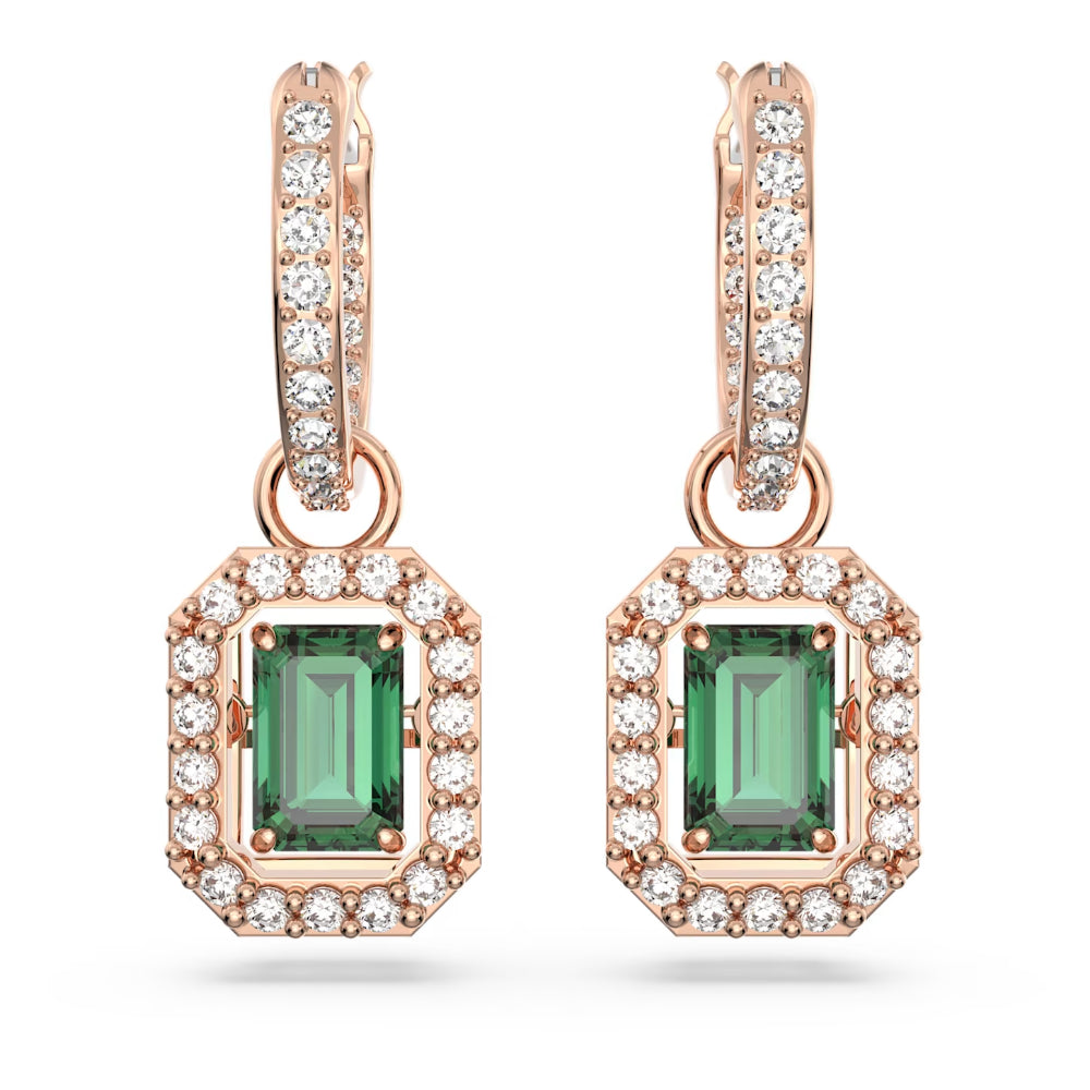 "Swarovski Millenia drop earrings Octagon cut, Green, Rose gold-tone plated"