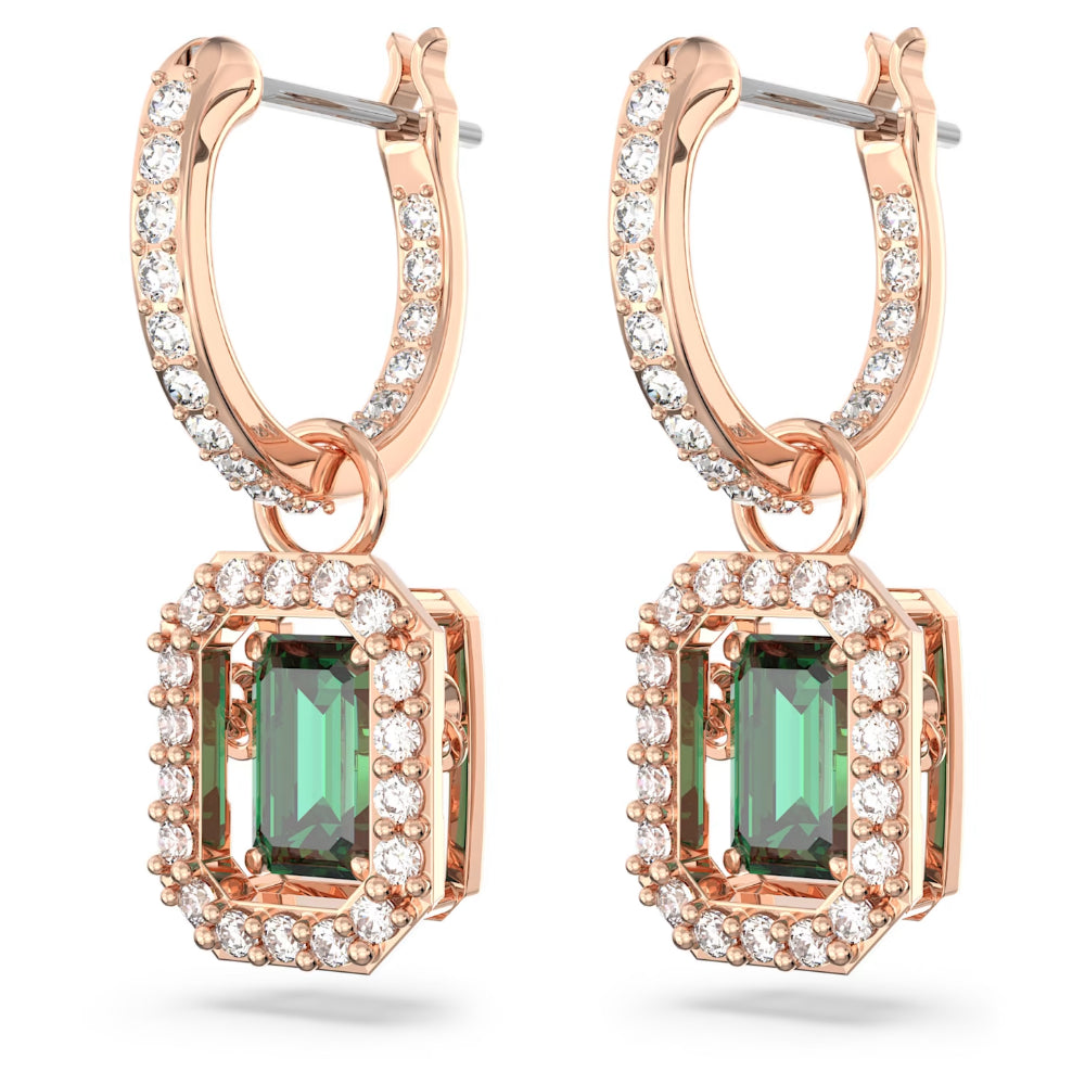 "Swarovski Millenia drop earrings Octagon cut, Green, Rose gold-tone plated"
