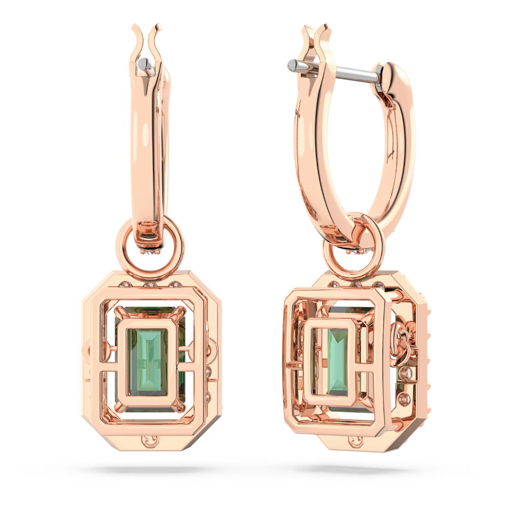 "Swarovski Millenia drop earrings Octagon cut, Green, Rose gold-tone plated"