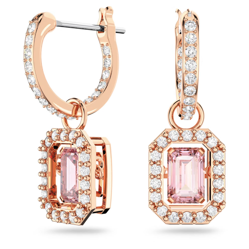 "Swarovski Millenia drop earrings Octagon cut, Pink, Rose gold-tone plated"