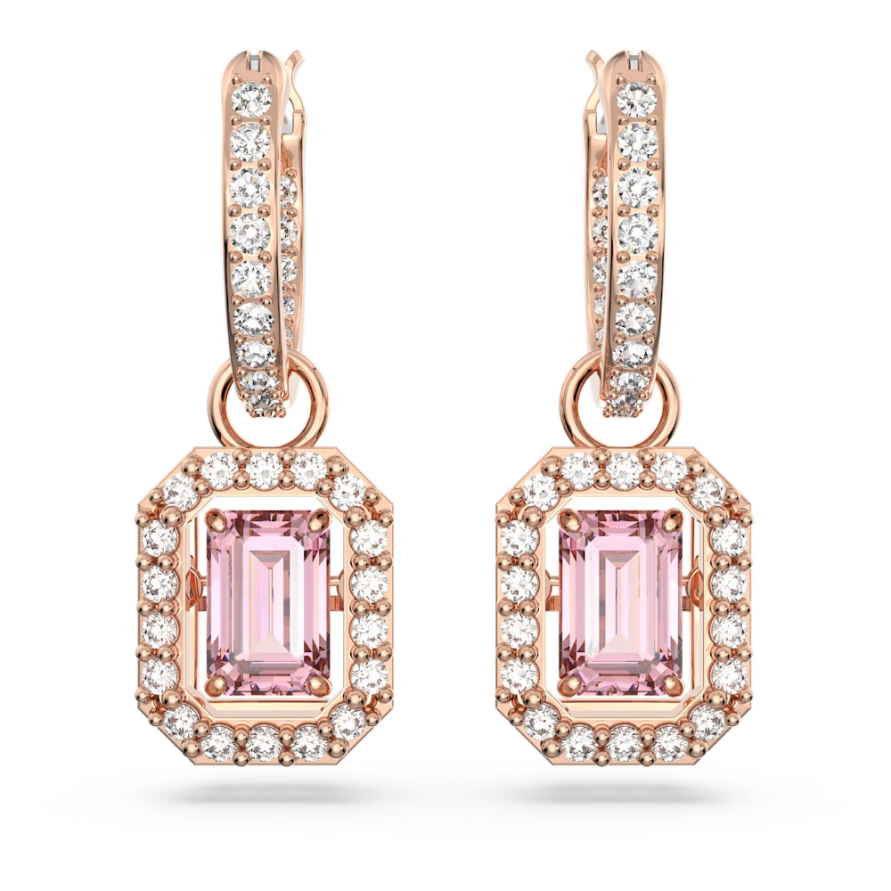 "Swarovski Millenia drop earrings Octagon cut, Pink, Rose gold-tone plated"