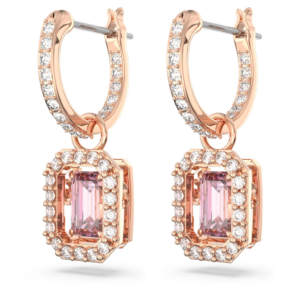 "Swarovski Millenia drop earrings Octagon cut, Pink, Rose gold-tone plated"
