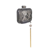 Douglaspoon Hand Carved Clutch Bag Dark Grey With Gold Tone