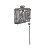 Douglaspoon Hand Carved Rectangluar Clutch Bag Dark Grey With Gold Tone