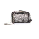Douglaspoon Hand Carved Rectangluar Clutch Bag Dark Grey With Gold Tone