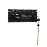 Douglaspoon Hand Carved Long Rectangular Clutch Bag Black With Gold Tone