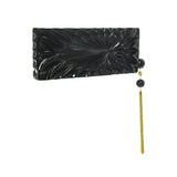 Douglaspoon Hand Carved Long Rectangular Clutch Bag Black With Gold Tone