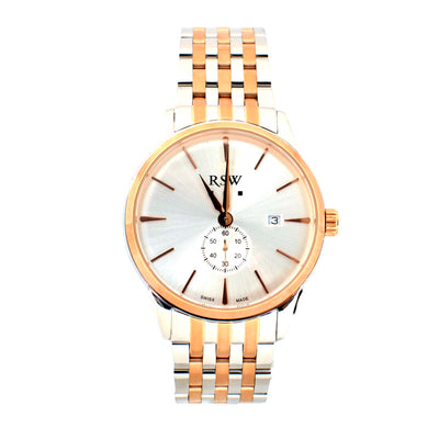 ساعة ار اس دابليو رجالية من الستانلس ستيل مع لونين فضي RG  و سوار معدني